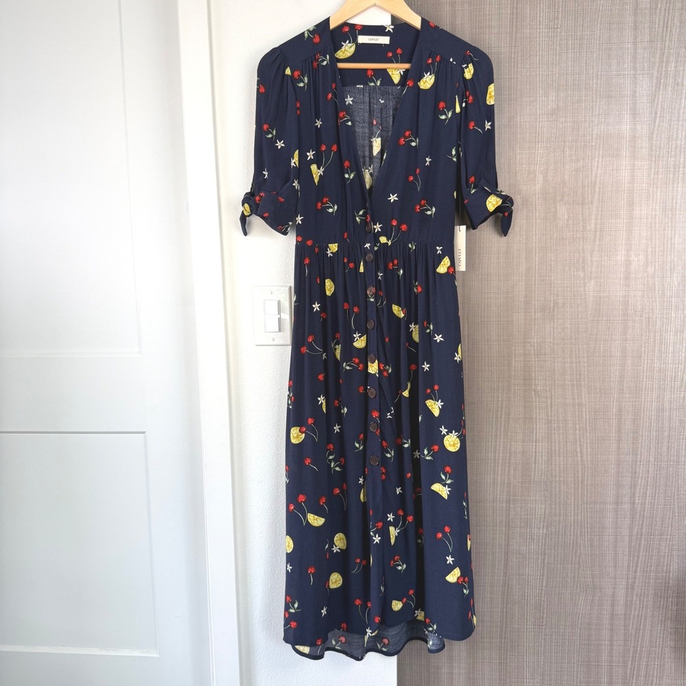 NEW Capulet Anthropologie Bettie Midi Shirtdress Navy Fruit Print Size Medium - Picture 3 of 15